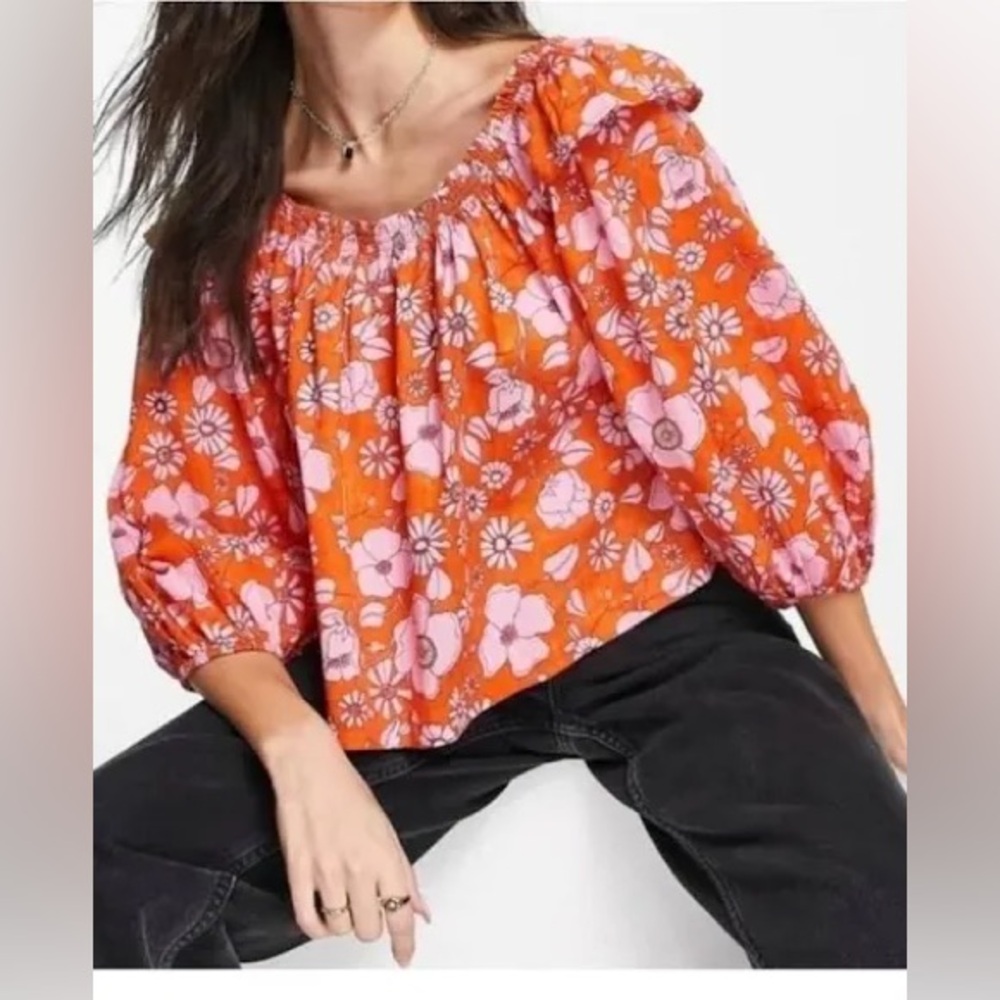 Free People Floral Orange and Pink Women's Top size S